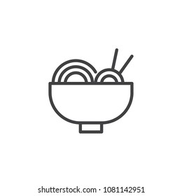 Noodles bowl with chopsticks outline icon. linear style sign for mobile concept and web design. Asian food simple line vector icon. Symbol, logo illustration. Pixel perfect vector graphics