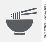 Noodles in bowl with chopsticks. Simple graphic of noodles being lifted from a bowl using chopsticks.