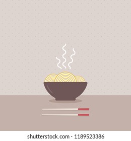 Noodles bowl with chopsticks. Vector illustration, flat design