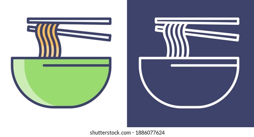 Noodles in a Bowl Filled Line and Outline for your website design, icon, logo, app. Vector Premium EPS10