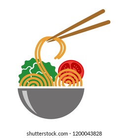 noodles bowl food healthy vegetables - ramen spaghetti delicious vector illustration