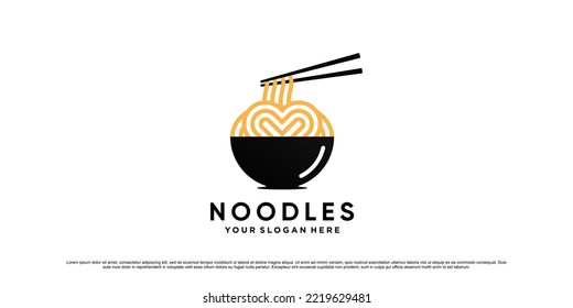 Noodles and bowl logo design template for noodle resto with creative modern concept