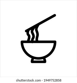 Noodles Bowl with a pair of chopsticks thin line icon. Ramen noodle soup bowl with chopsticks line art vector icon for food apps and websites