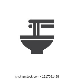 Noodles bowl vector icon. filled flat sign for mobile concept and web design. Chinese soup in bowl with chopsticks solid icon. Symbol, logo illustration. Pixel perfect vector graphics