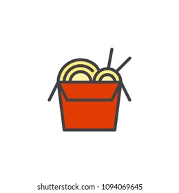 Noodles box with Chopsticks filled outline icon, line vector sign, linear colorful pictogram isolated on white. Chinese Fast Food symbol, logo illustration. Pixel perfect vector graphics