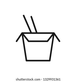 Noodles box with Chopsticks line icon. linear style sign for mobile concept and web design. Chinese food outline vector icon.