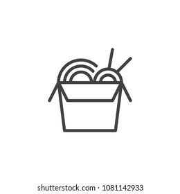 Noodles box with Chopsticks outline icon. linear style sign for mobile concept and web design. Chinese Fast Food simple line vector icon. Symbol, logo illustration. Pixel perfect vector graphics