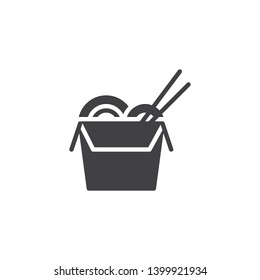 Noodles box with chopsticks vector icon. filled flat sign for mobile concept and web design. Chinese take away fast food glyph icon. Symbol, logo illustration. Pixel perfect vector graphics