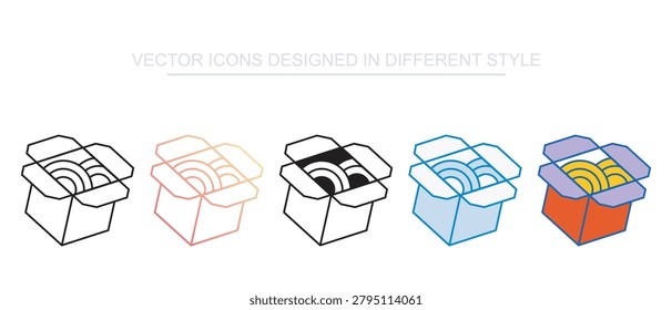 Noodles Box Icon Set Isolated on White Background Illustration