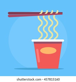 Noodles in cardboard packaging. Vector flat cartoon illustration
