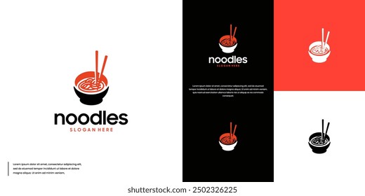 noodles and chopsticks in a bowl logo, Asian restaurant menu, logo graphic design.