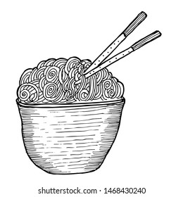  noodles with chopsticks, doodle illustration