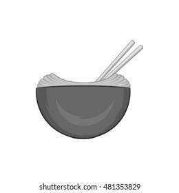 Noodles with chopsticks icon in black monochrome style isolated on white background. Food symbol vector illustration