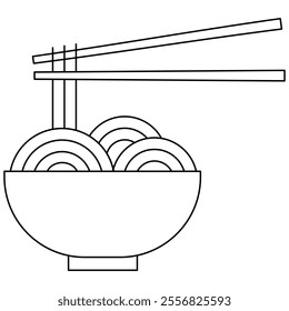 Noodles with chopsticks icon. Simple noodle logo thin line icon flat design. Noodle in bowl with chopstick vector illustration for mobile apps and web design