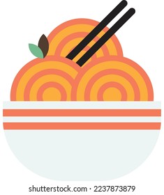 noodles and chopsticks illustration in minimal style isolated on background