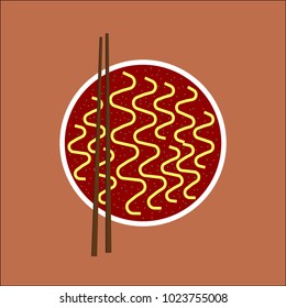 noodles with chopsticks, vector illustration