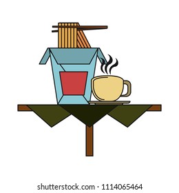 Noodles and coffee cup