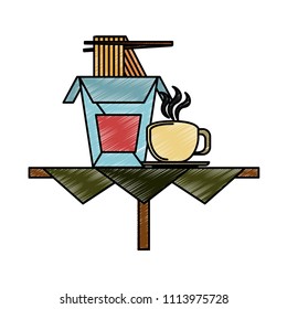 Noodles and coffee cup scribble