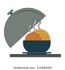 Noodles in dish dome