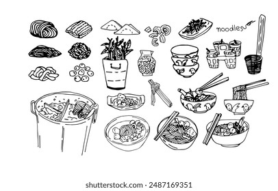 noodles drawing hand drawn vector