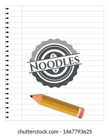Noodles emblem drawn in pencil. Vector Illustration. Detailed.