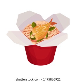 Noodles with fish. Vector illustration on a white background.