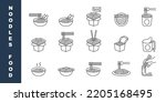 Noodles food line icons set. linear style symbols collection, outline signs pack. Instant noodles vector graphics. Set includes icons such as ramen soup, Chinese takeaway food, box, and chopsticks, wo