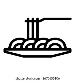 Noodles with fork on the plate. Spaghetti Icon Symbol. Outline Style