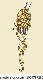 Noodles With Fork Vector Illustration