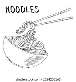 Noodles graphic fast food black white sketch isolated illustration vector