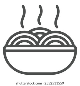 Ícone de linha de prato quente de macarrão, conceito de cozinha. Gráficos vetoriais. Sinal de placa de macarrão assado no fundo branco, ícone de estilo de contorno para design móvel ou web