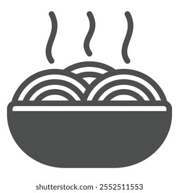 Macarrão prato quente ícone sólido, conceito de cozinha. Gráficos vetoriais. Sinal de placa de macarrão assado no fundo branco, ícone de estilo de glifo para design móvel ou web