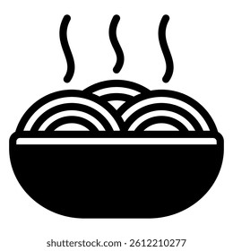 Noodles hot dish solid icon, cooking concept. Vector graphics. Baked noodle plate sign on white background, style mobile or design