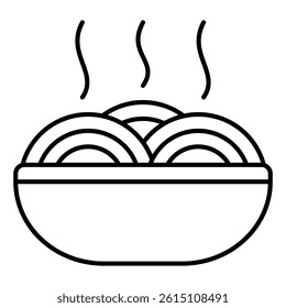 Noodles hot dish thin line icon, cooking concept. Vector graphics. Baked noodle plate sign on white background, linear style mobile or design