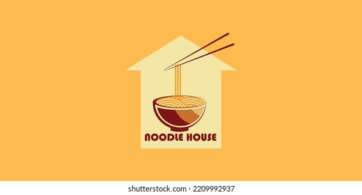 Noodles house logo design template with unique concept premium vector