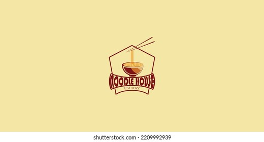 Noodles house logo design template with unique concept premium vector