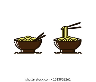 Noodles Icon with Chopsticks in MBE Style. Noodles or Ramen for Logo or Menu Background Decoration