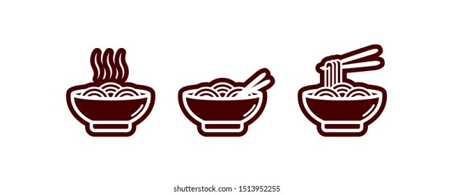 Noodles Icon with Chopsticks. Noodles or Ramen in Negative Color for Stamp or Menu Background Decoration