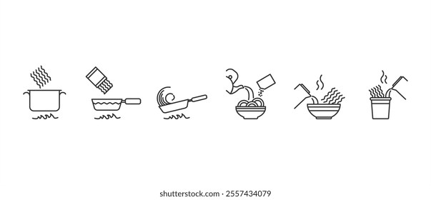 Noodles icon. Instant noodle making and noodle dish in line icon style. Simple vector bowl of noodles line icon in transparent background.