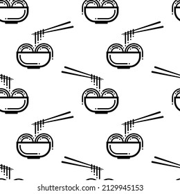 Noodles Icon Seamless Pattern, Traditional Food Icon Vector Art Illustration