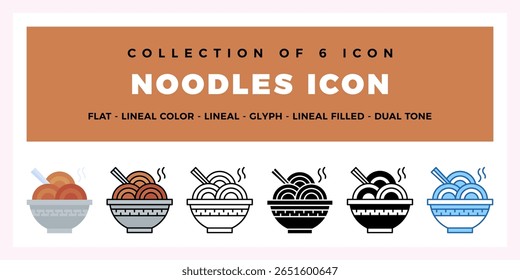 Noodles Icon Set 6 Unique Styles for Culinary Designs