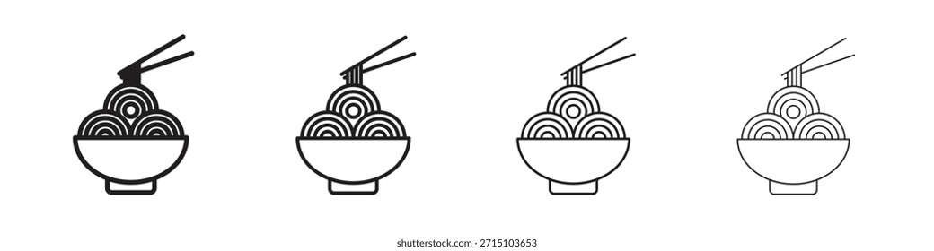 Conjunto de iconos de fideos. Una colección de simples iconos negros de trazos finos