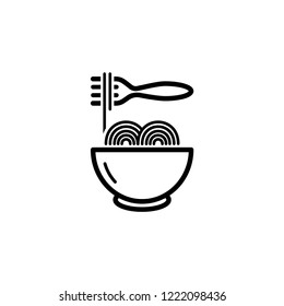 Noodles Icon Vector in Flat & Thin Line Art Style . Asian Food Sign and Symbol on White Isolated Background. EPS 10.
