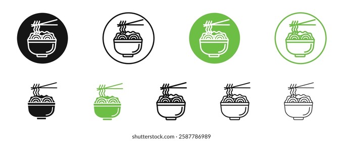 Noodles icons in black and green colors collection