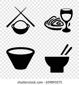 Noodles icons set. set of 4 noodles filled icons such as asian food, pasta and wine glass