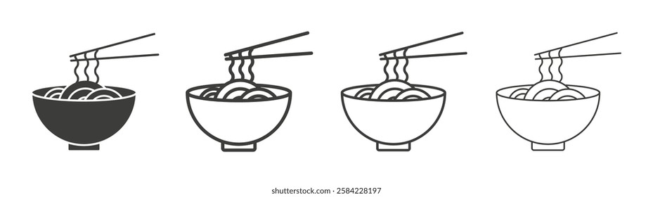 Noodles icons set. Liner outlined and flat black color