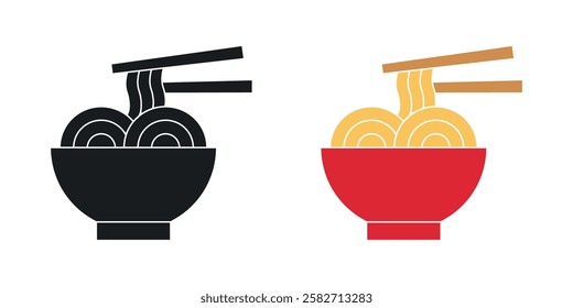 Noodles icons set vectors black and colored style