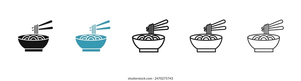 Noodles line icon set. chinese spaghetti vector icon. korean jajangmyeon noodles sign for UI designs.