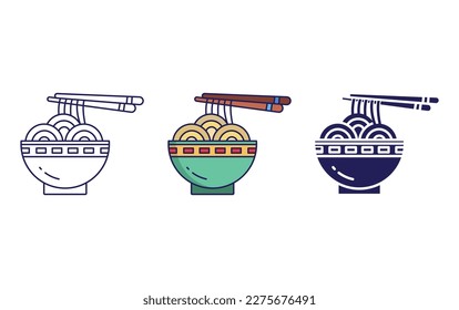 Noodles line and solid illustration icon