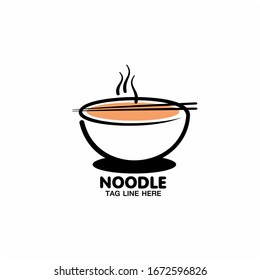 Noodles logo with Chopsticks - vector Illustration